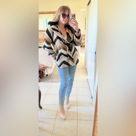 TopShop Multicolor Chevron Faux Fur Coat - Picture 12 of 13